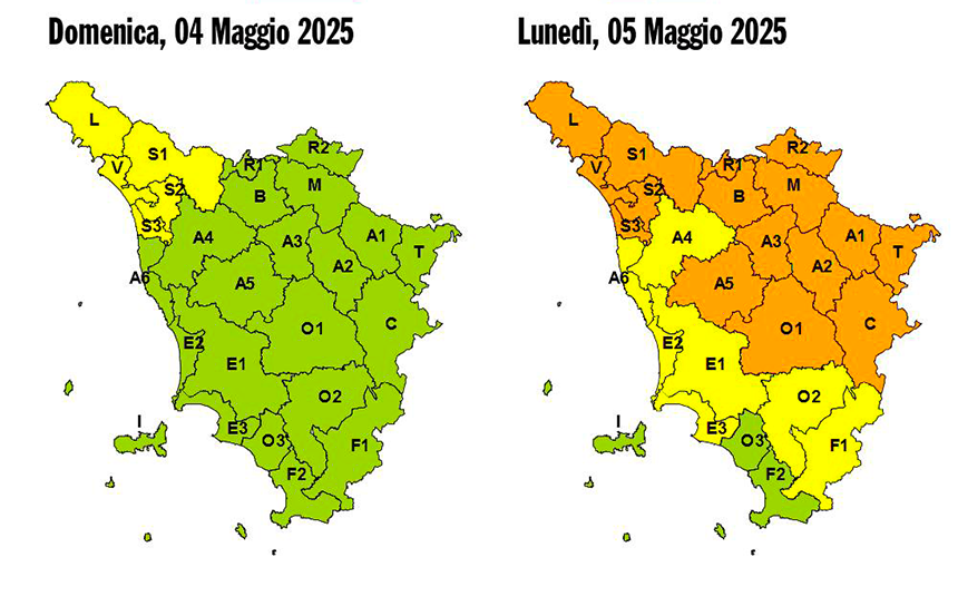 Pioggia e vento in arrivo sulla Toscana, allerta arancio su gran parte del territorio regionale