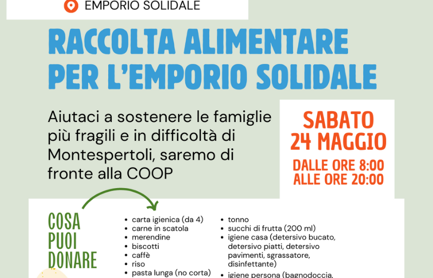 Solidarietà a Montespertoli: torna la raccolta alimentare per l'Emporio Solidale